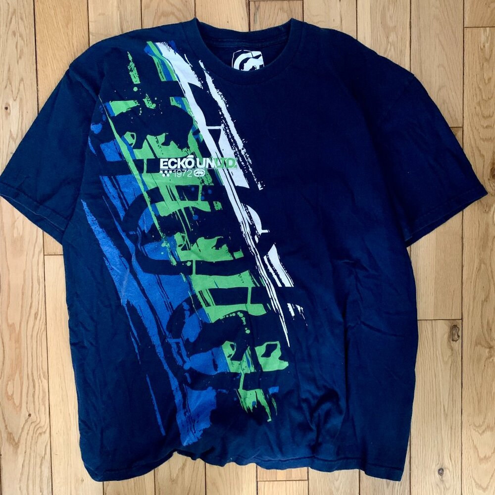 VTG Y2K Ecko Unlimited Tee Men's XL AOP Rhino Skating Surfing Navy Blue Xlarge
